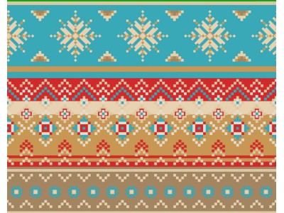 071294 - 01 Хидрофобиран плат със снежни мотиви синьо, червено и жълто